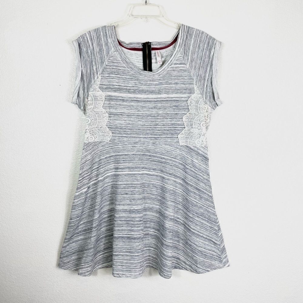 Xhilaration Grey Space Dye Lace Panel Accent Mini Skater Dress